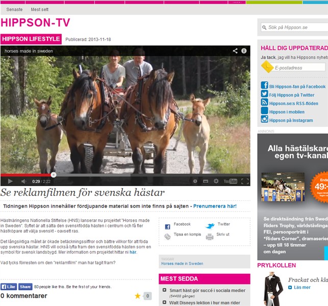 Reklamfilm f&ouml;r svenskf&ouml;dda h&auml;star